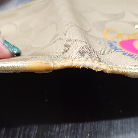 Coach Tan Signature Canvas Passport Holder with Pink & Yellow Logo - Picture 5 of 8